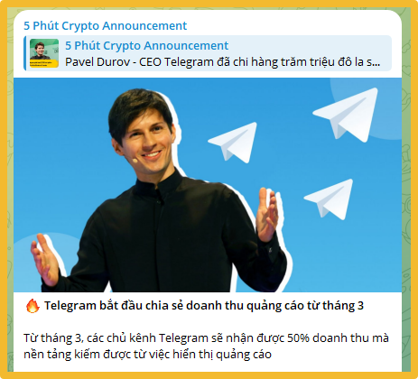 Telegram chia sẻ doanh thu quảng cáo bằng đồng TON