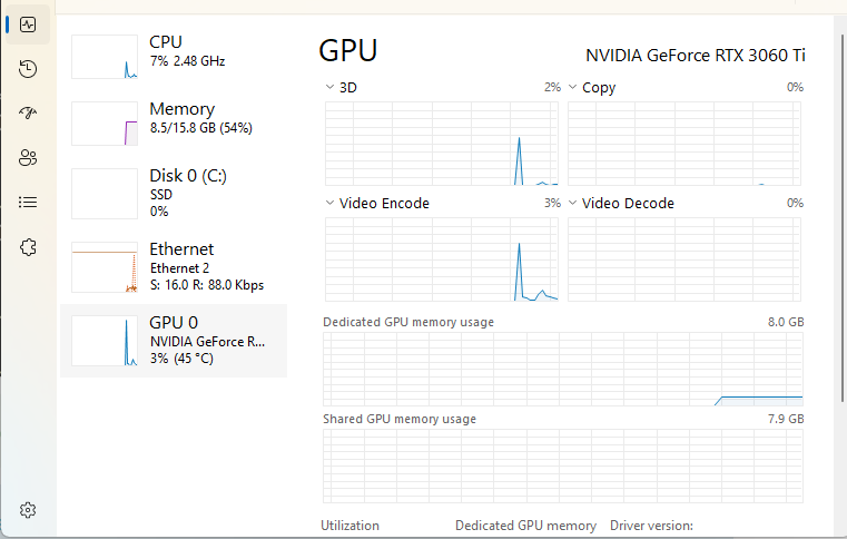 Giao diện kiểm tra tên GPU đang sử dụng (Trong hình là RTX 3060 Ti)