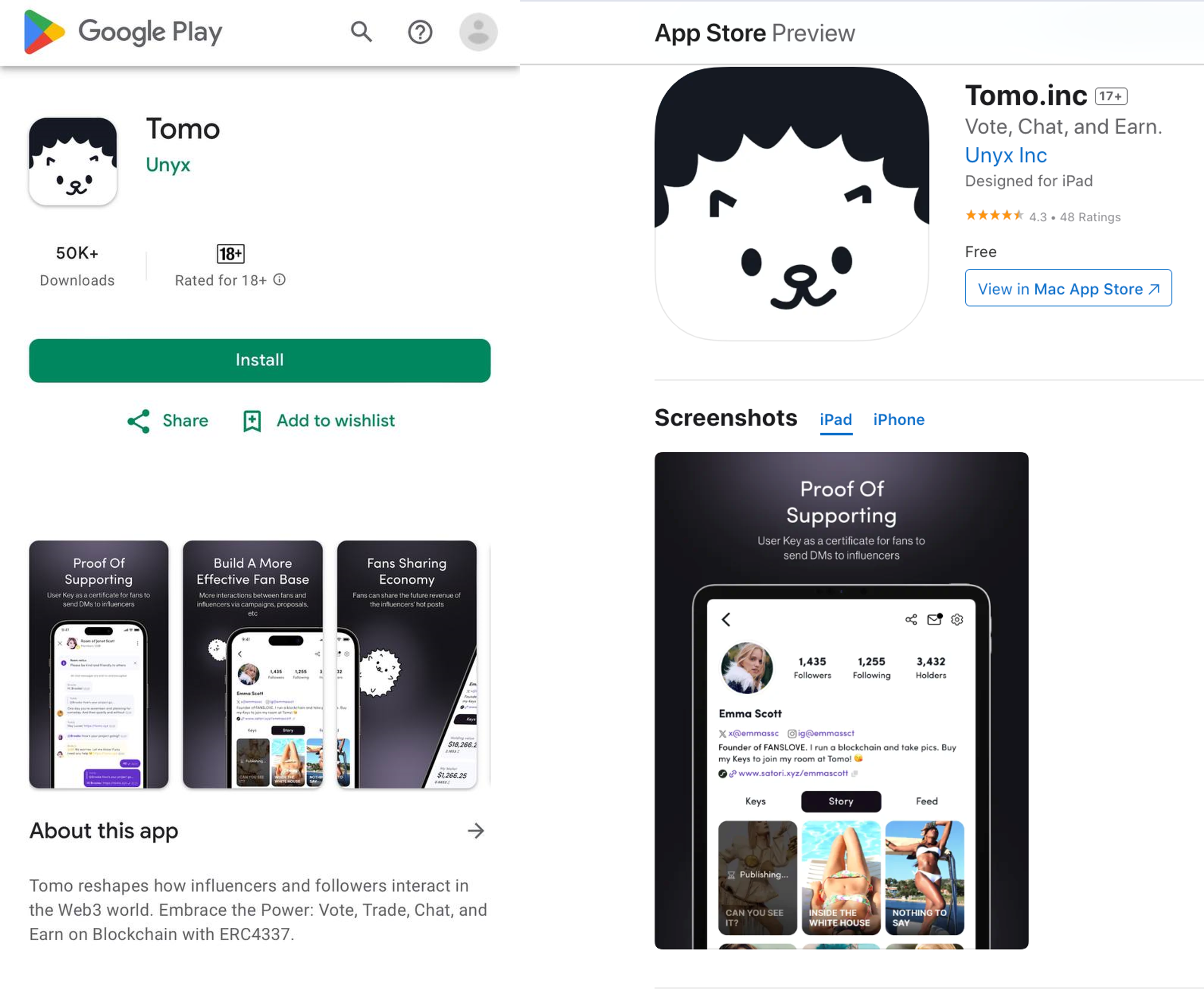 Giao diện tải Tomo trên App Store và CH Play