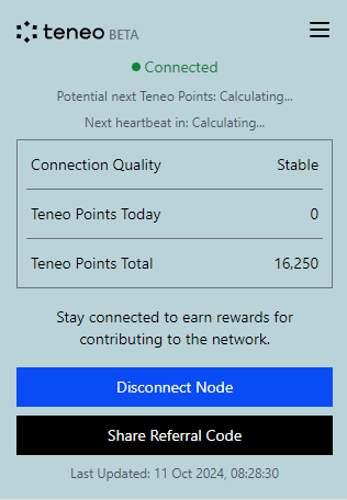 Connect Node để bắt đầu earn Teneo Point